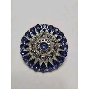 Silver Blue Hematite Medallion Brooch Pin Scarf Wrap Studio Demdaco Jewelry
